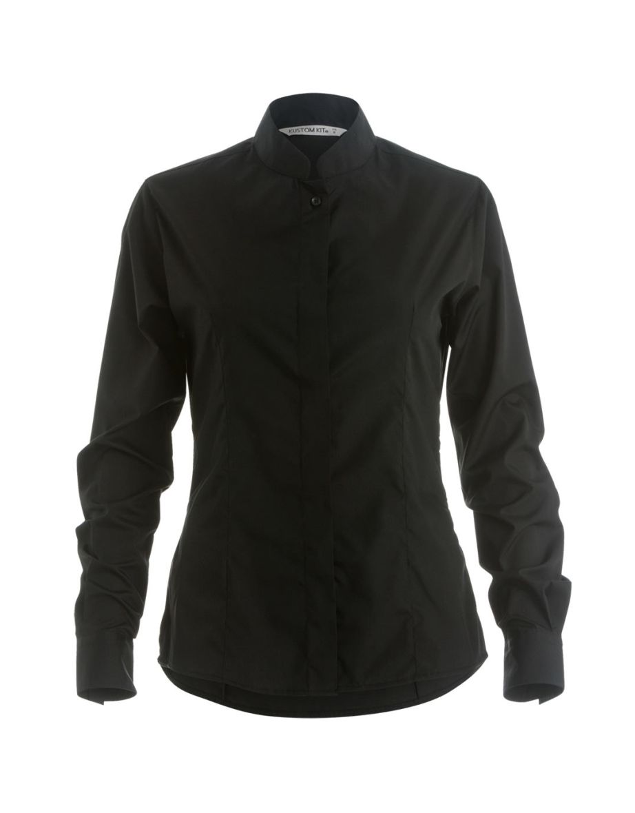 Kustom Kit Womens/Ladies Mandarin Collar Fitted Long Sleeve Shirt - Black