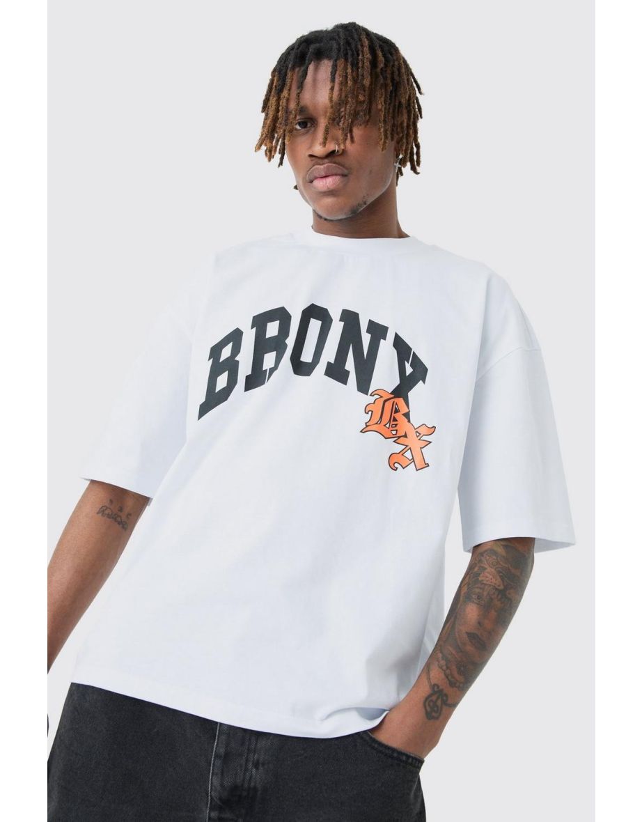 Tall Oversized Boxy Extended Neck Bronx T-shirt - white