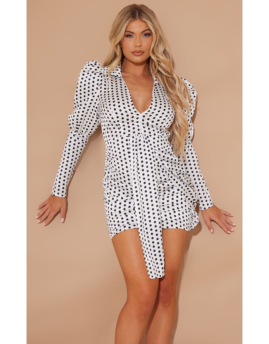White polka dot bodycon dress top