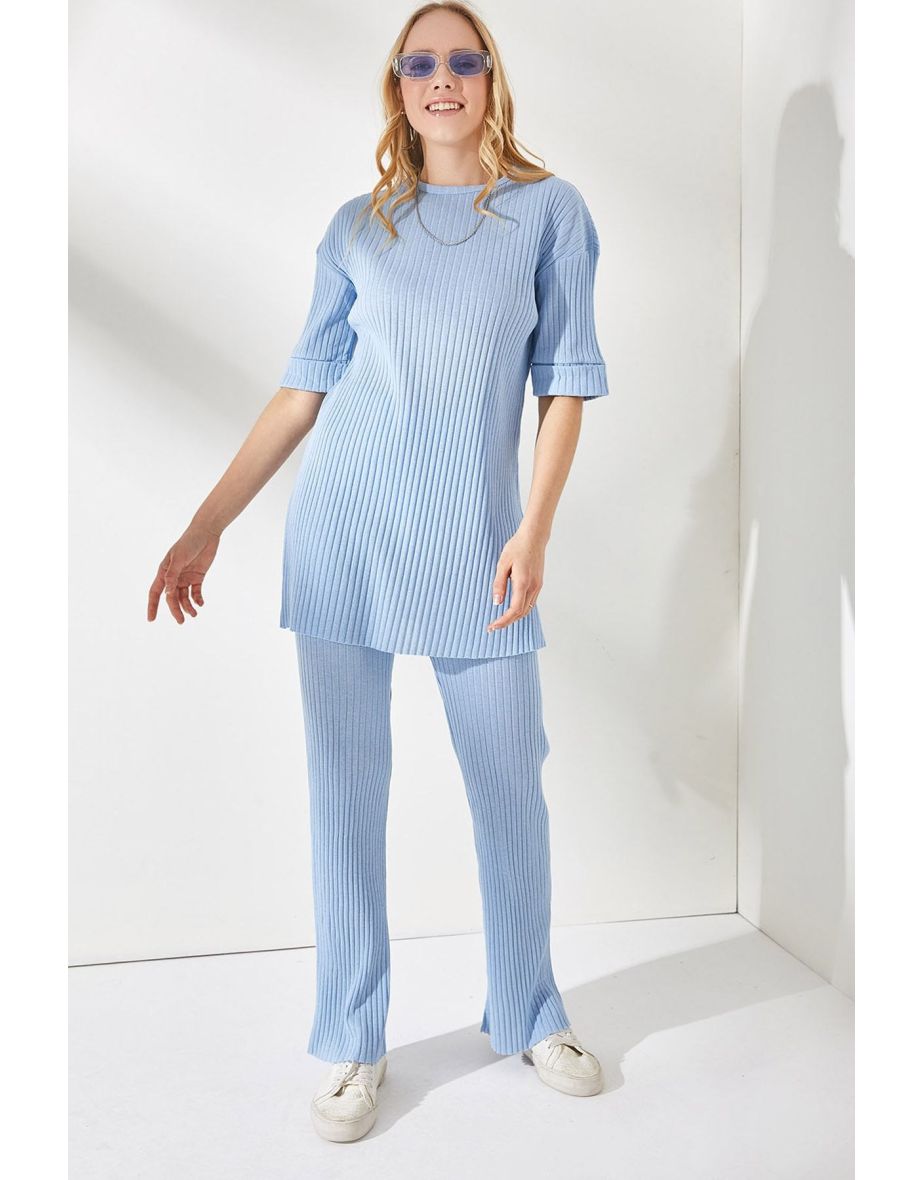 Women's Baby Blue Short Sleeve Bottom Top Lycra Suit