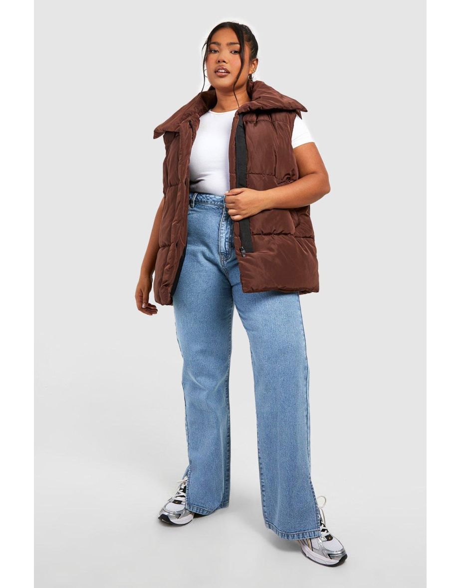 Plus Puffer Sleeveless Longline Gilet - chocolate