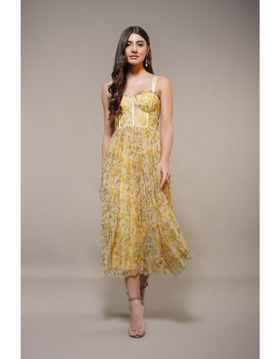 Dane Yellow Floral Corset Midaxi Dress