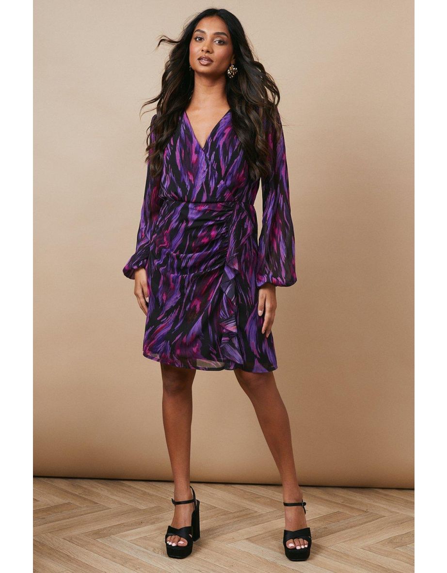 Occasion Abstract Ruffle Wrap Mini Drses
