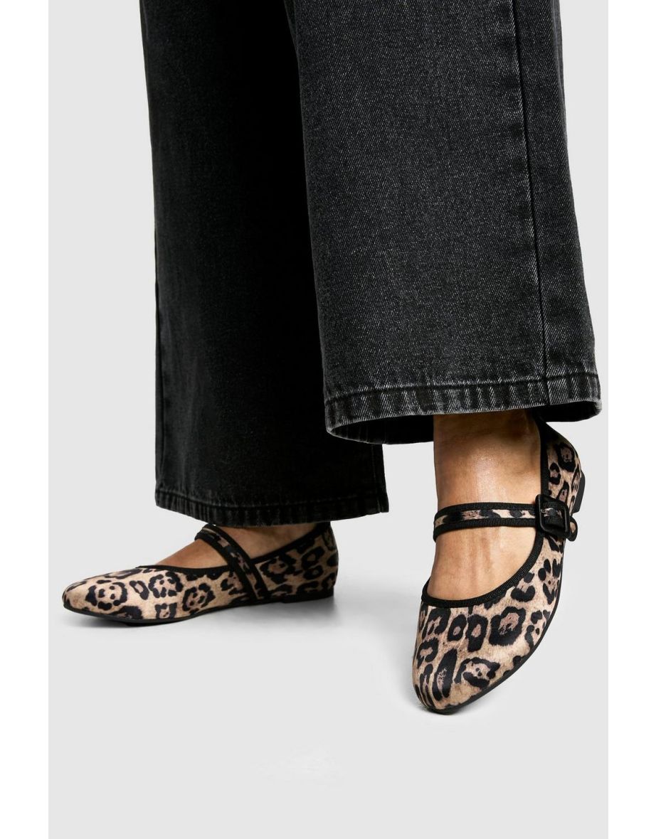 Wide Fit Leopard Round Toe Satin Ballet Flats