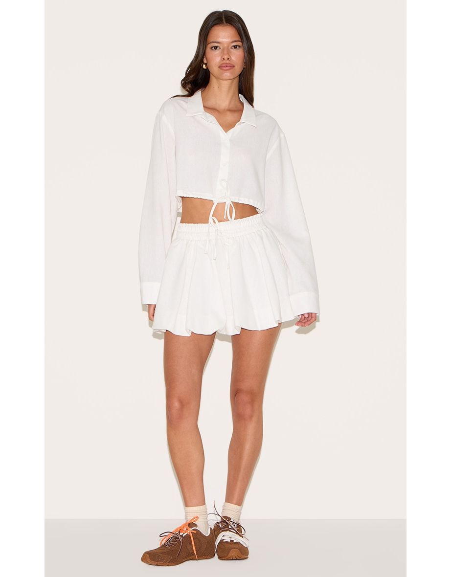 White Drawstring Cropped Shirt