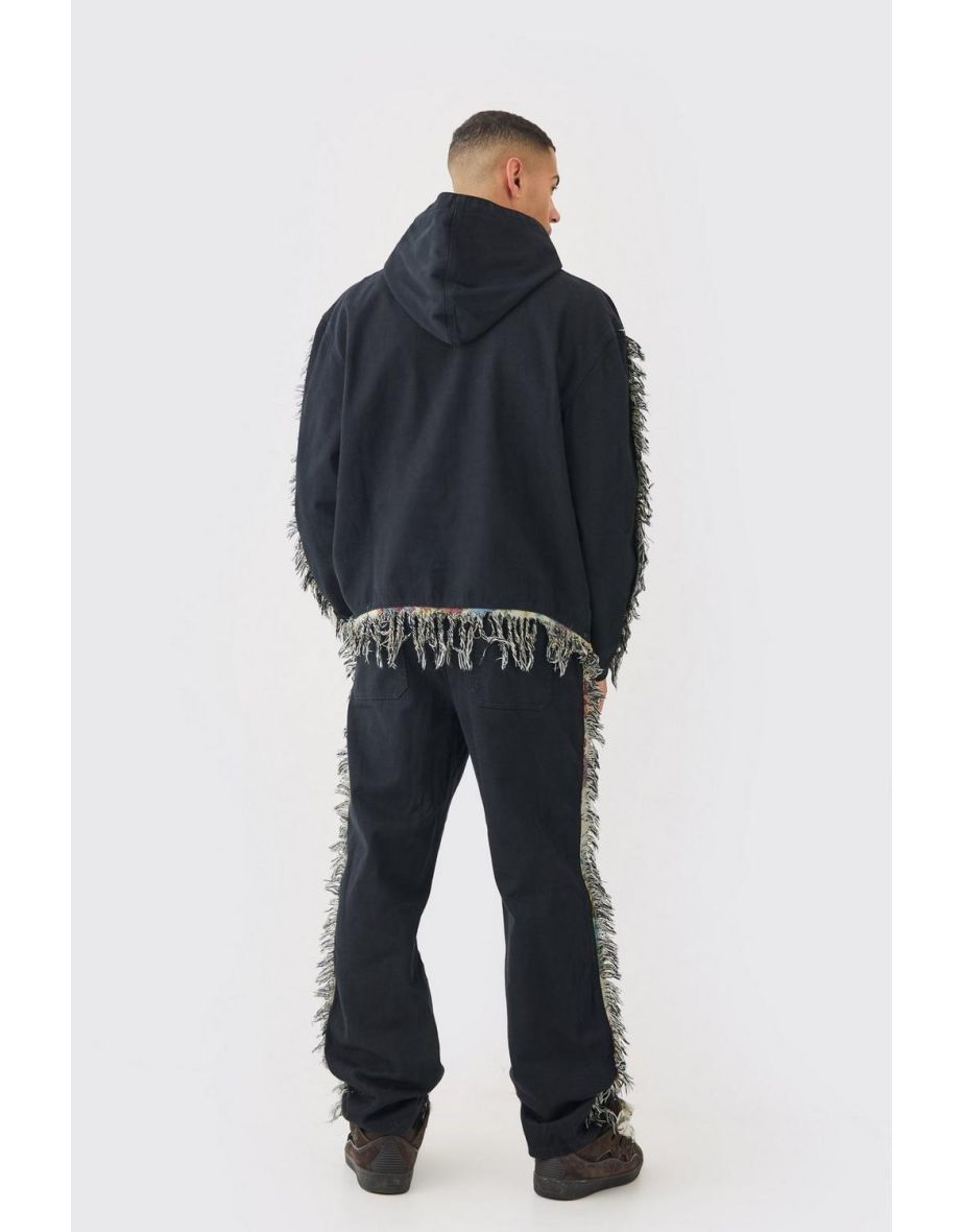 Frayed Baggy Fit Trousers - black