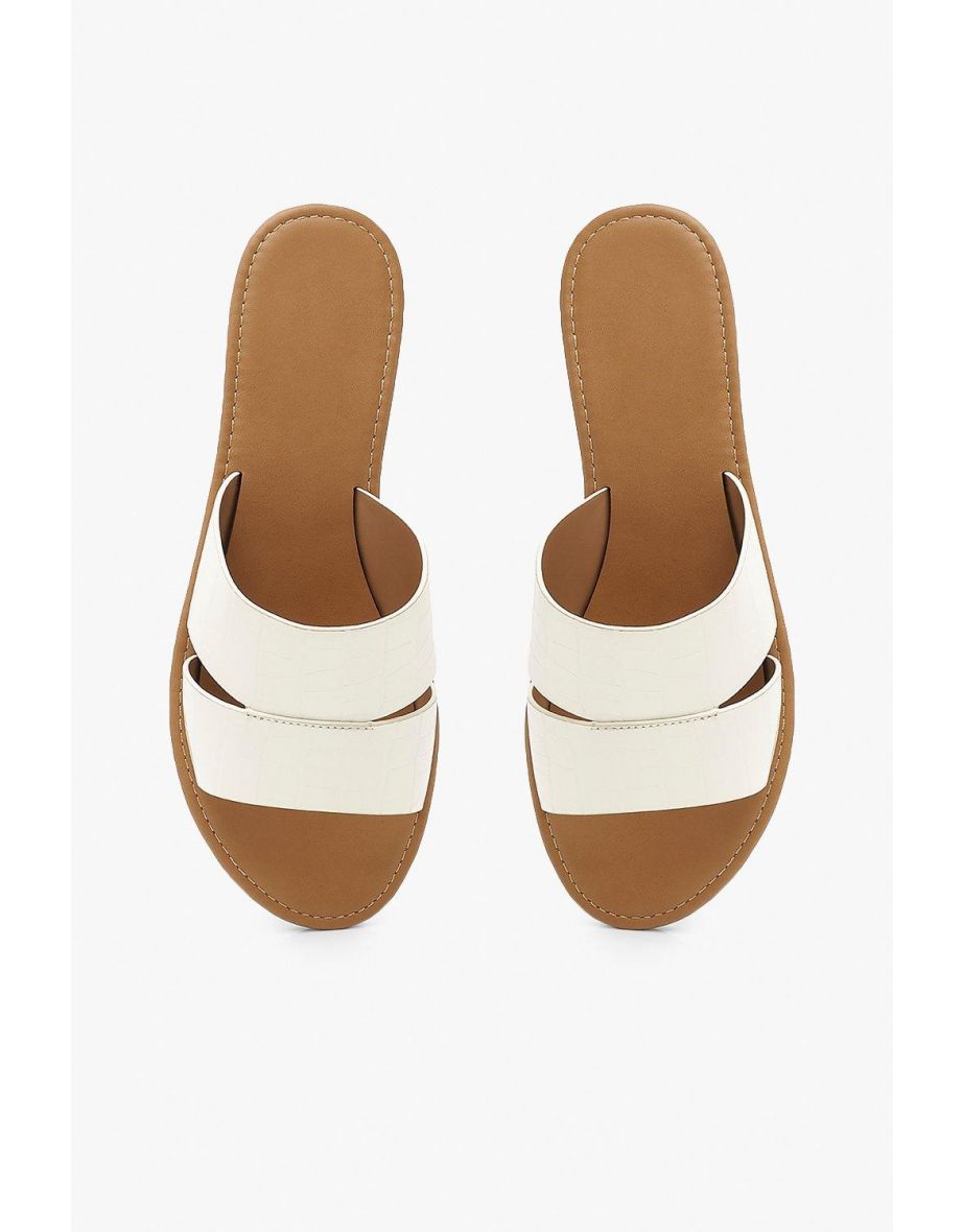 Croc Peep Toe Sliders - white - 3