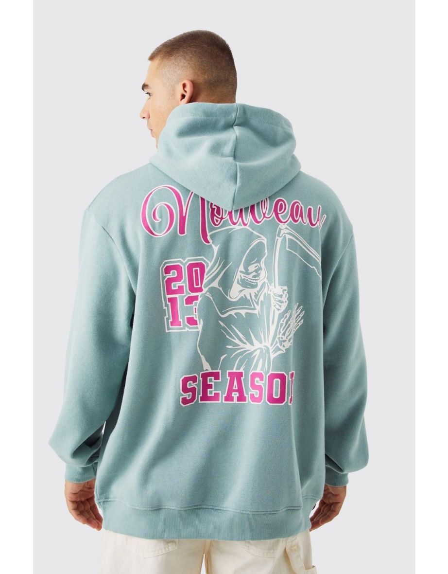 Oversized Grim Reeper Varsity Print Hoodie - sage