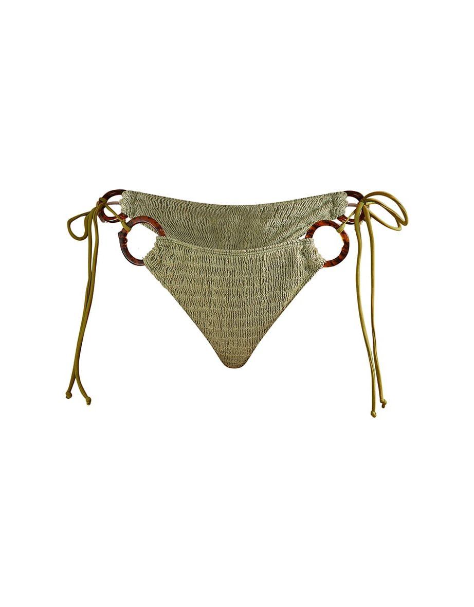 Green  Textured Tie Side Bikini Bottoms - 2