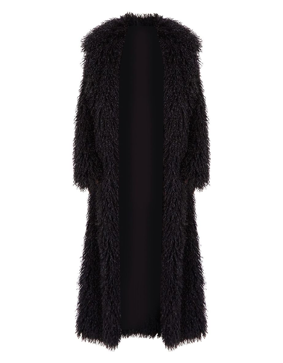 Designed by Naomi Campbell - Black Faux Fur Oversized Maxi Coat - 5