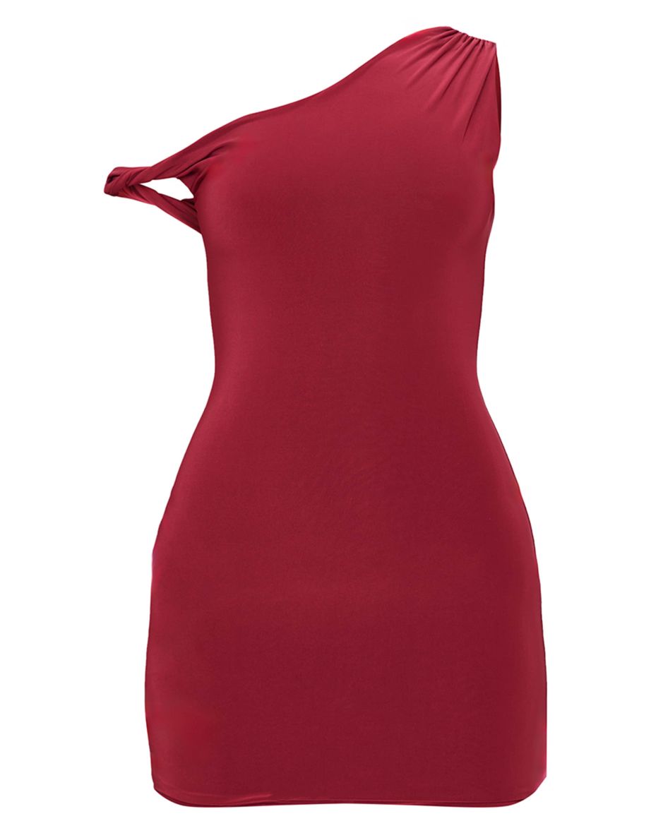 Burgundy Double Layer Slinky Twist Bodycon Dress - 4