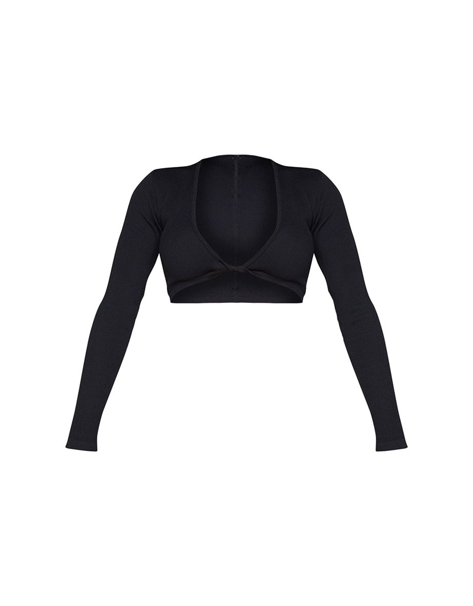 Shape Black Contour Ribbed Twist Detail Crop Top - 4