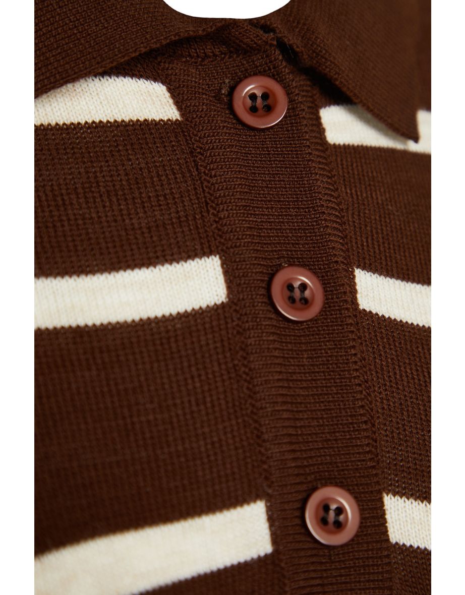 Brown Column Maxi Slip Dress with Long Sleeve - 7