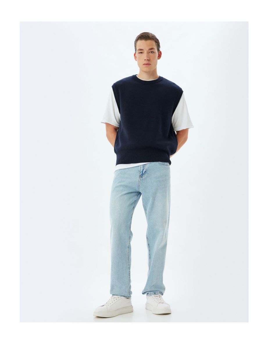 Knitted Sweater Basic Sleeveless Crew Neck Cotton