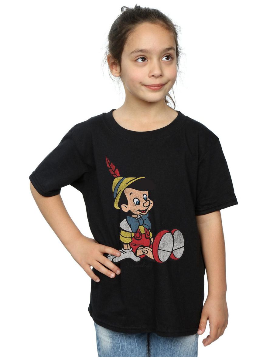 Pinocchio Girls Classic Cotton T-Shirt - Black