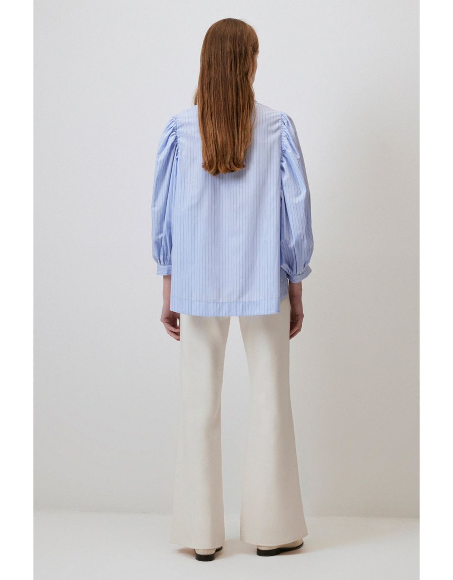 STRIPED SHIRT WITH PEARL COLLAR - 4