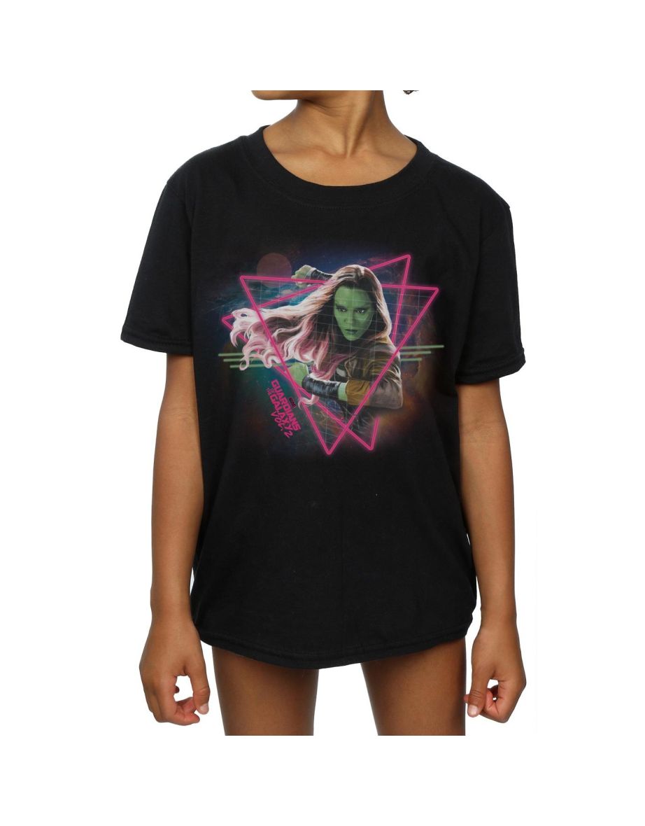 Marvel Girls Guardians Of The Galaxy Neon Gamora Cotton T-Shirt - Black - 3