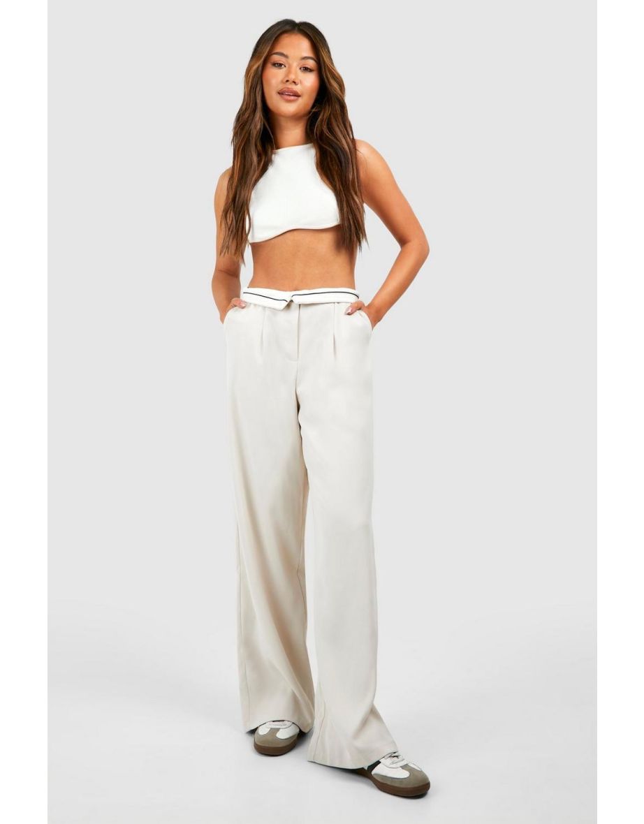 Contrast Waistband Wide Leg Tailored Trousers
