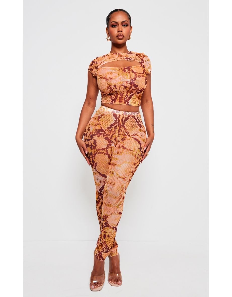 Shape Orange Snake Print Cut Out Front Crop Top