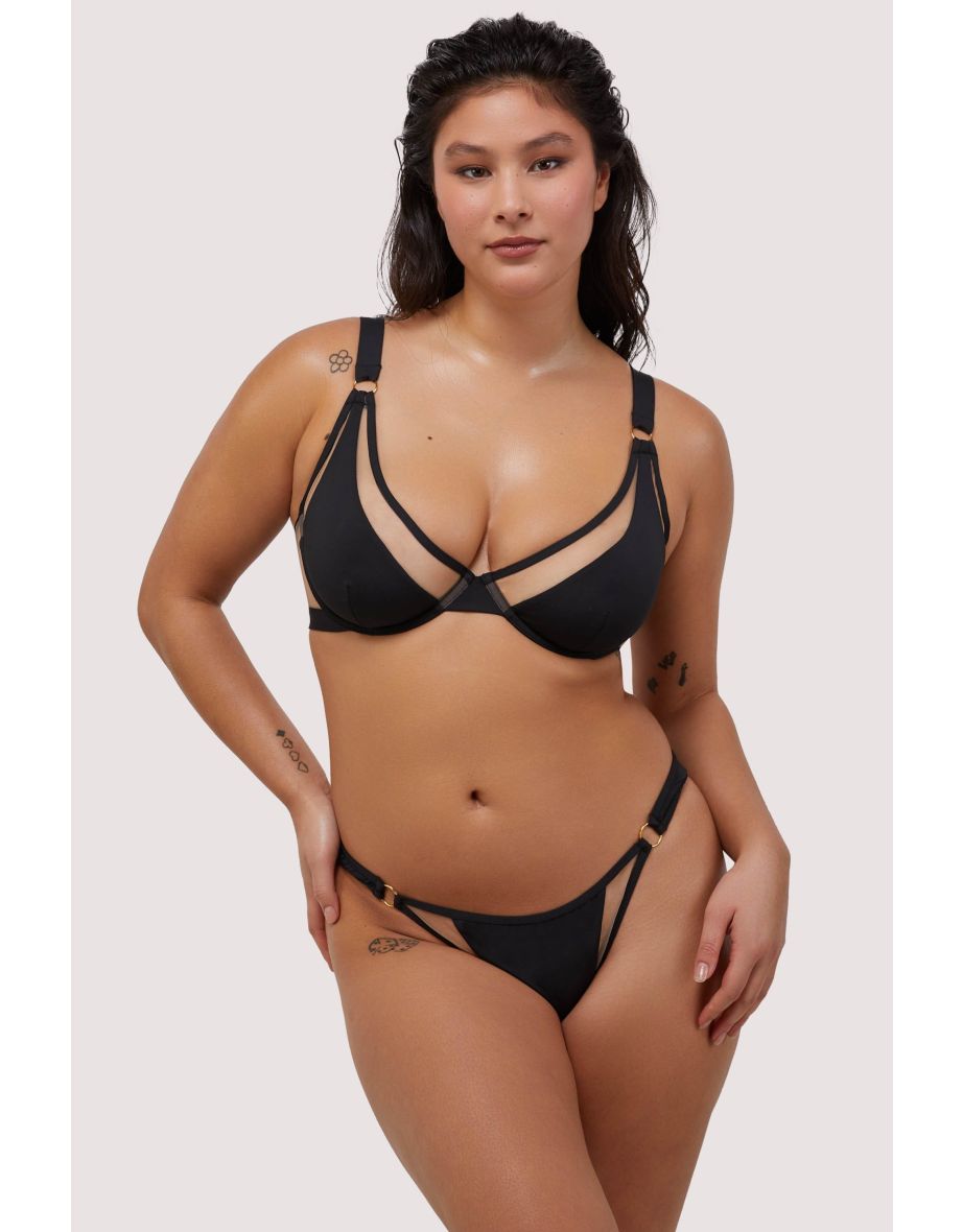 Eloise Black Mid-Rise Bikini Bottoms with Nude Inserts