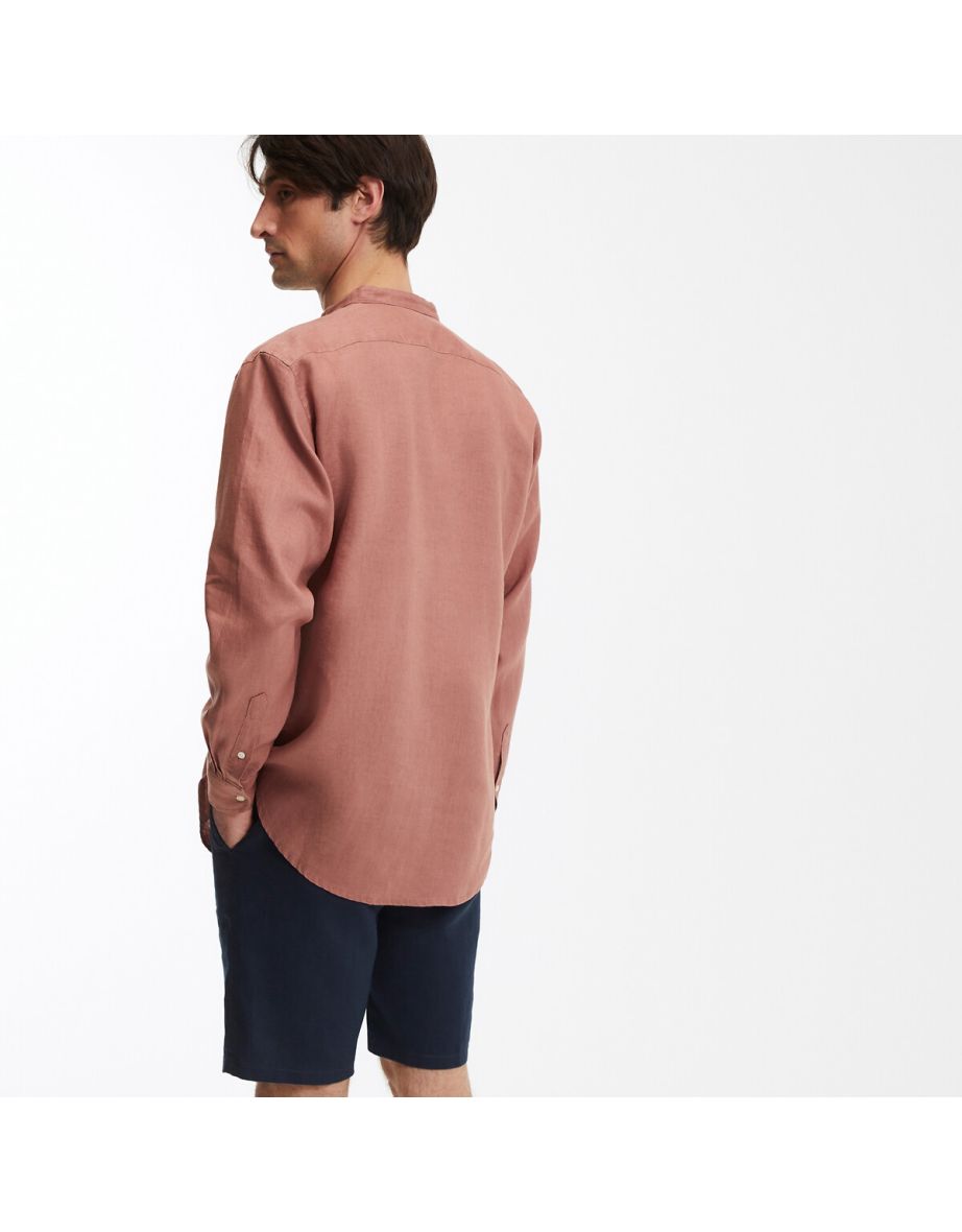 Regular Fit Shirt with Mao Collar in Linen, Signature, Aurele - 3