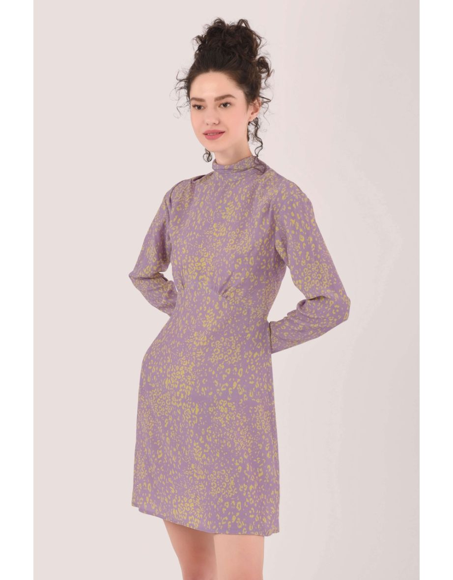 Purple A-Line Mini Skater Dress with Long Sleeve - 3