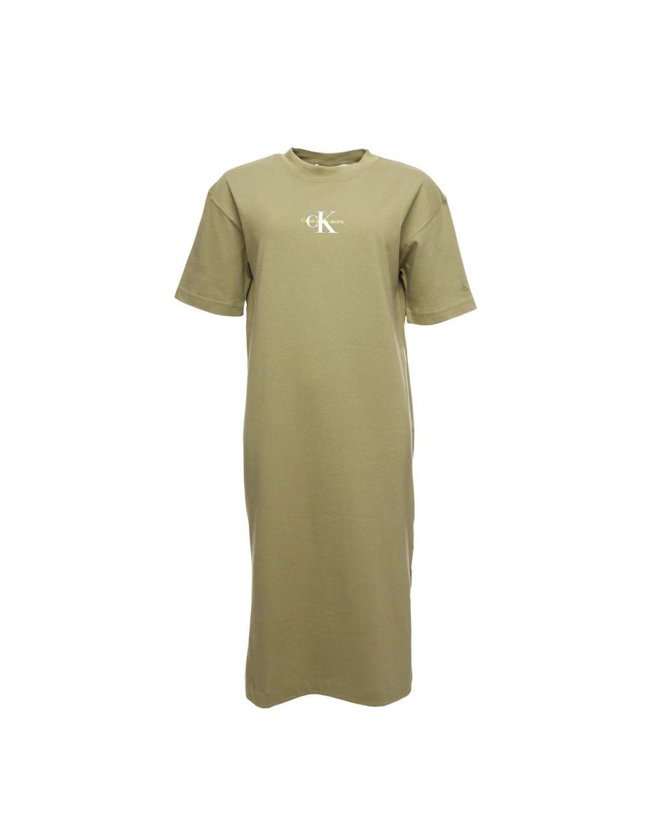 Women's Calvin Klein Monogram Logo T-Shirt Dress in Green