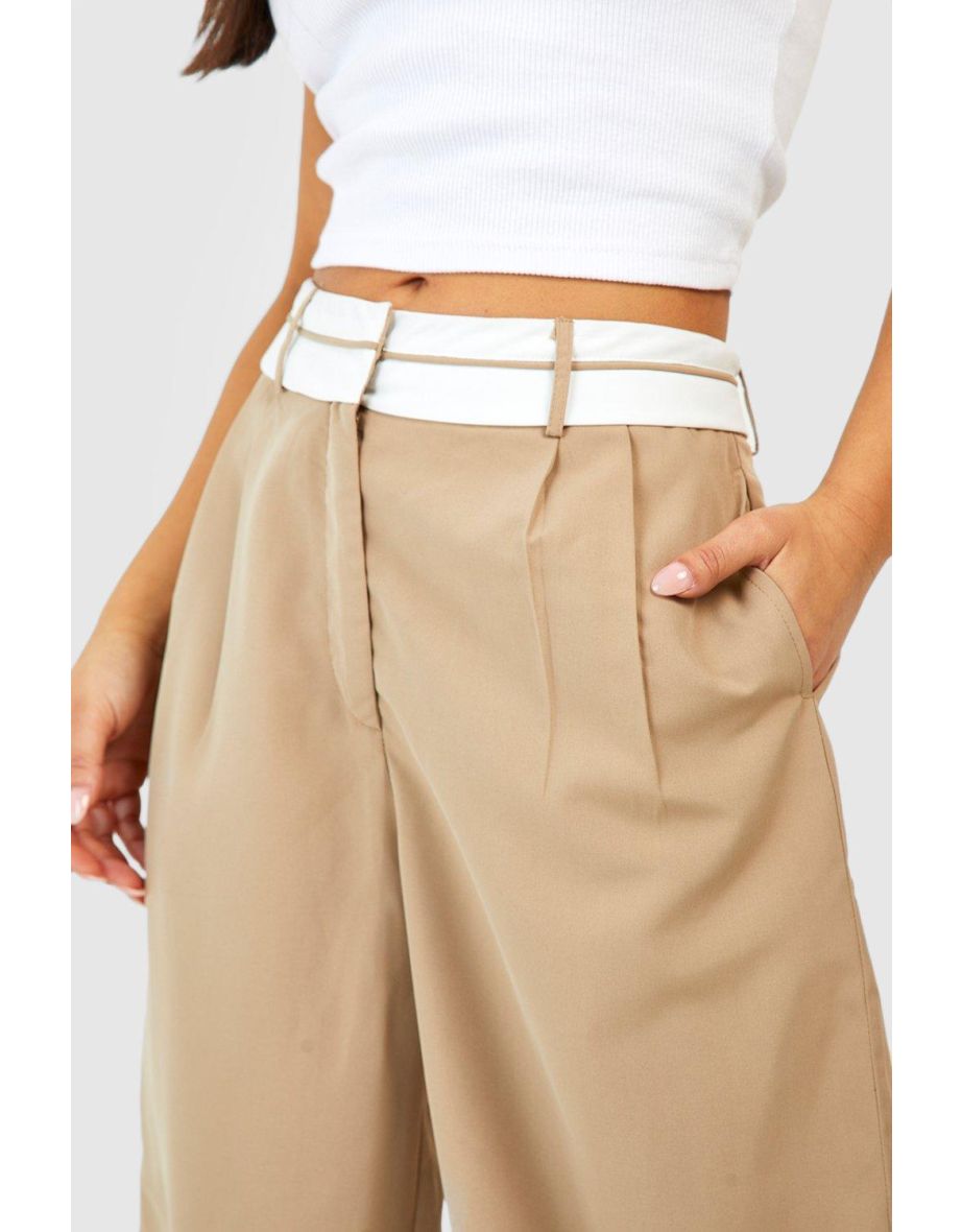 Petite Reverse Waistband Tailored Wide Leg Trousers - camel - 3
