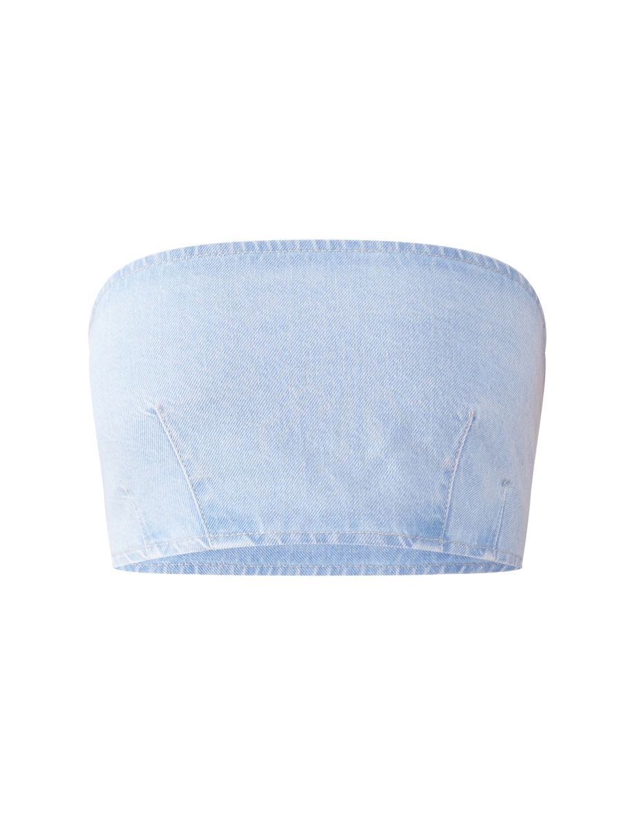 Light Blue Wash Denim Bandeau Top - 4