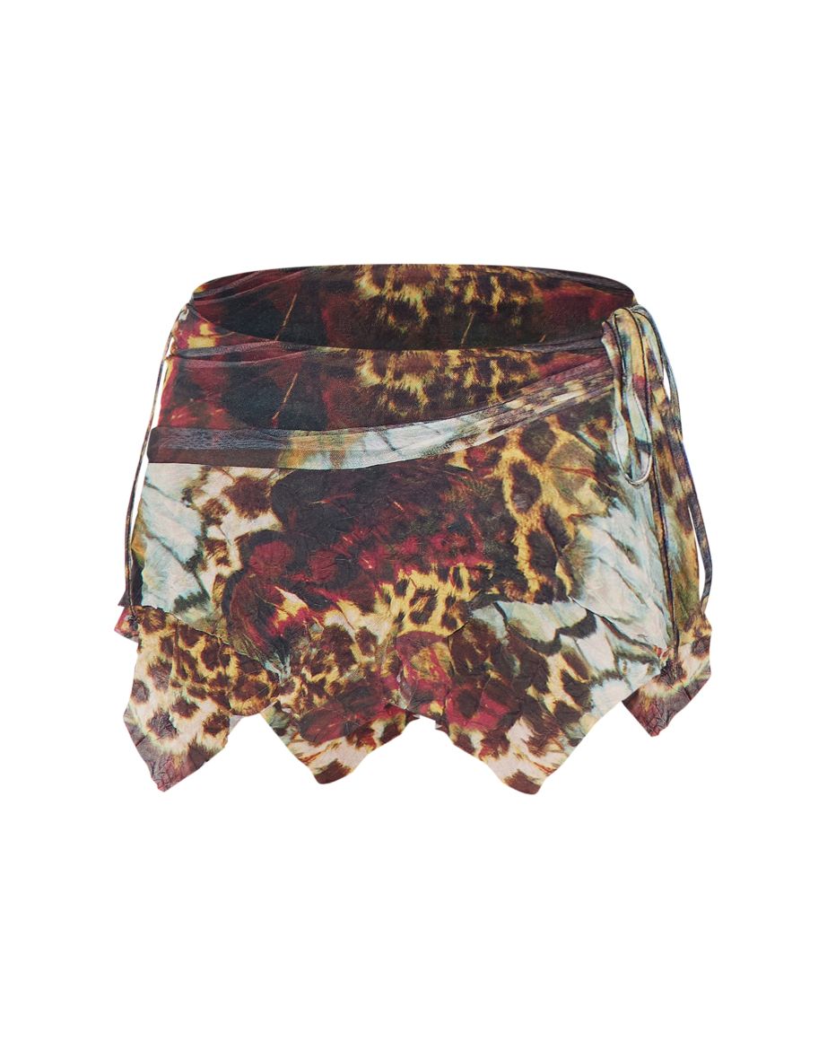 Multi Leopard Print Ruched Hanky Hem Skirt - 5