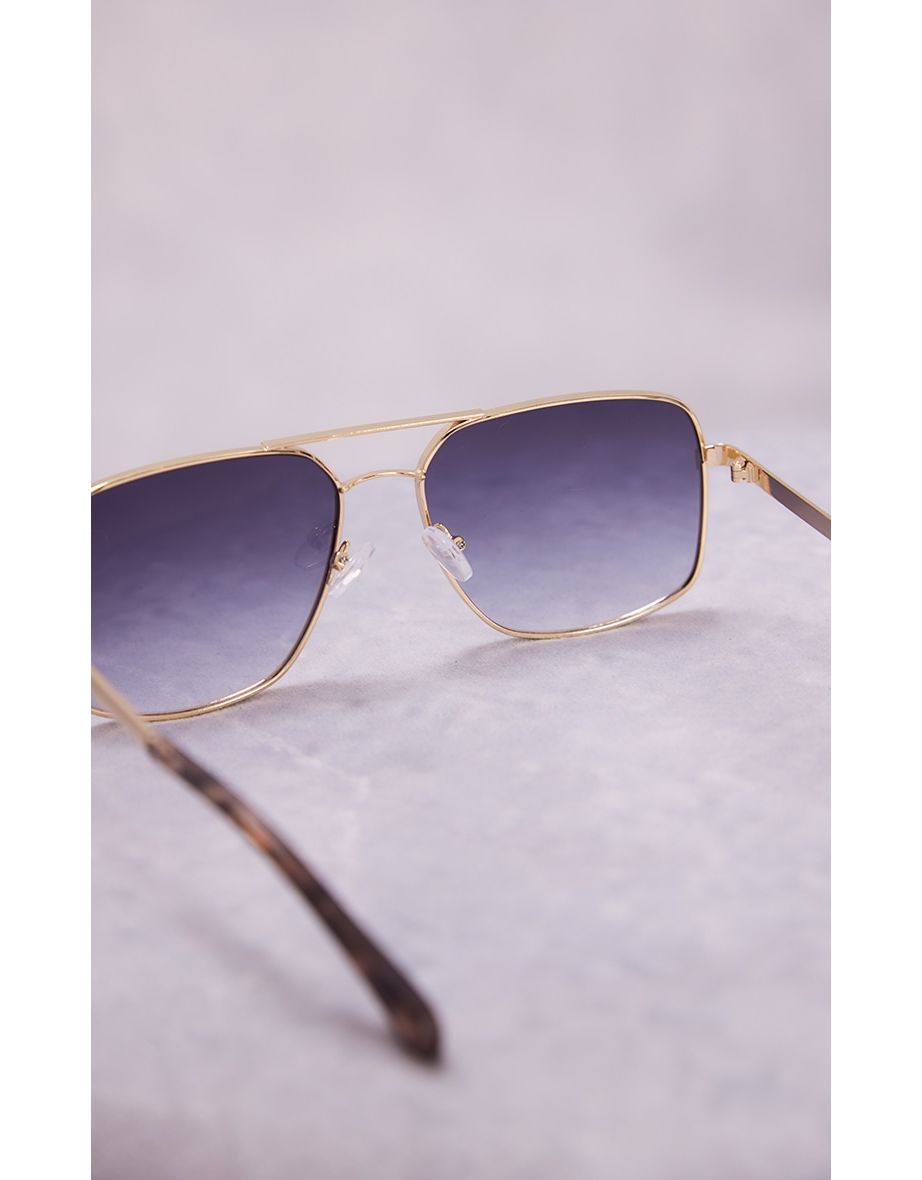 Black Lens Squared Aviator Sunglasses - 2