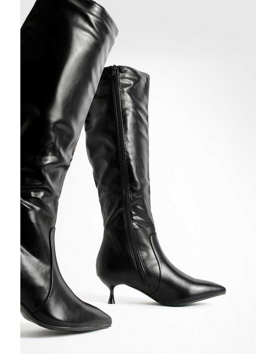 Low Heel Pointed Toe Knee High Boots - 3
