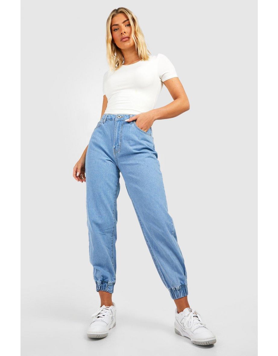 High waisted denim joggers sale