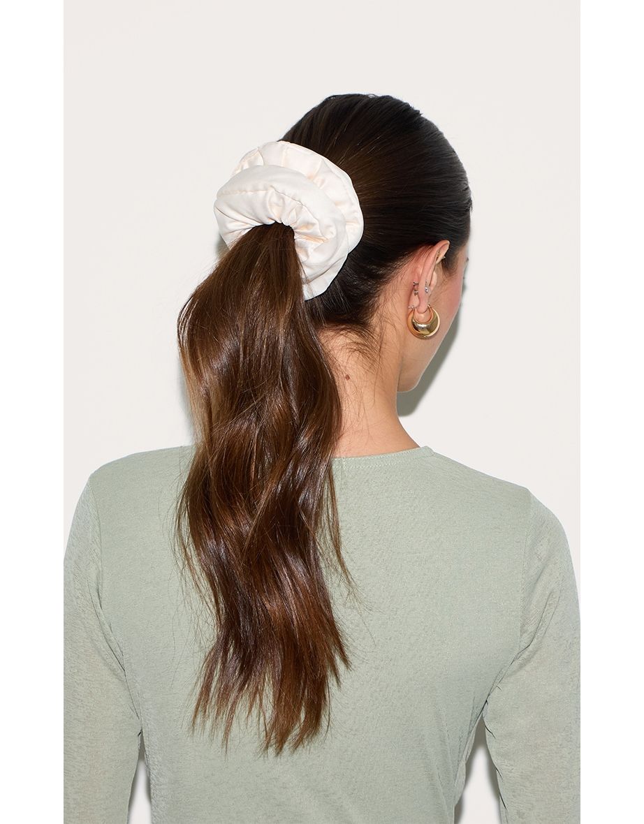 Cream Oversized Padded Satin Scrunchie