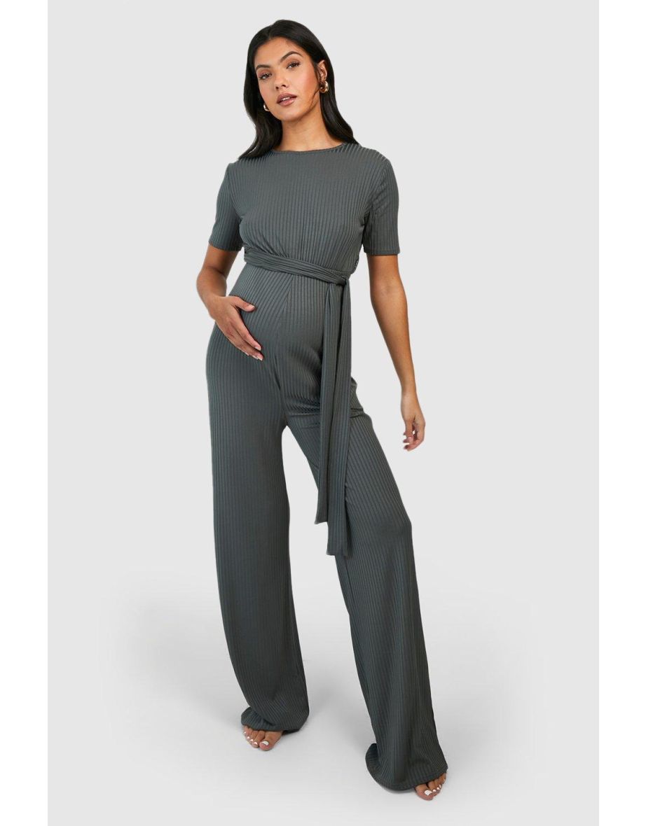Maternity Short Sleeve Belted Loungewear Jumpsuit