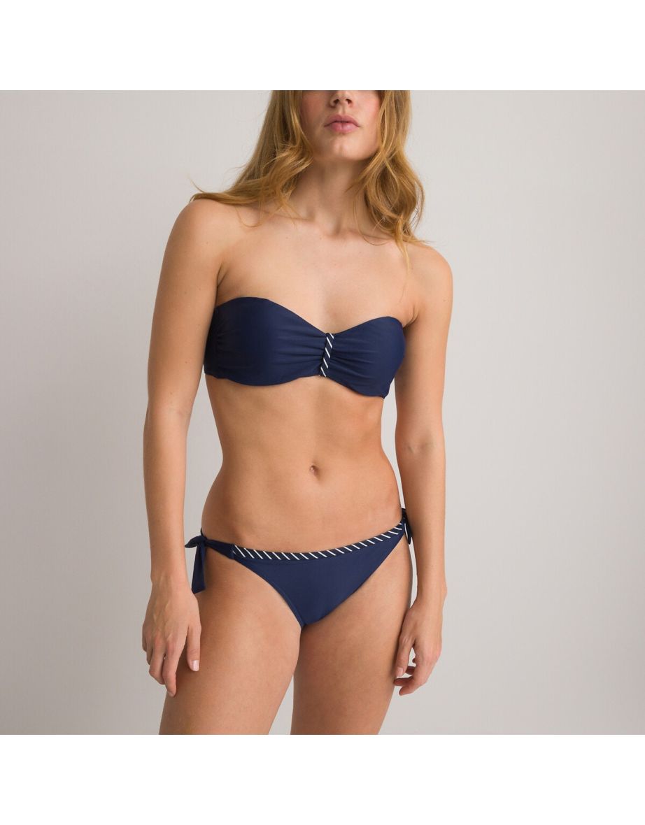 Halterneck Bandeau Bikini Top with Candy Striped Embellishment - 2