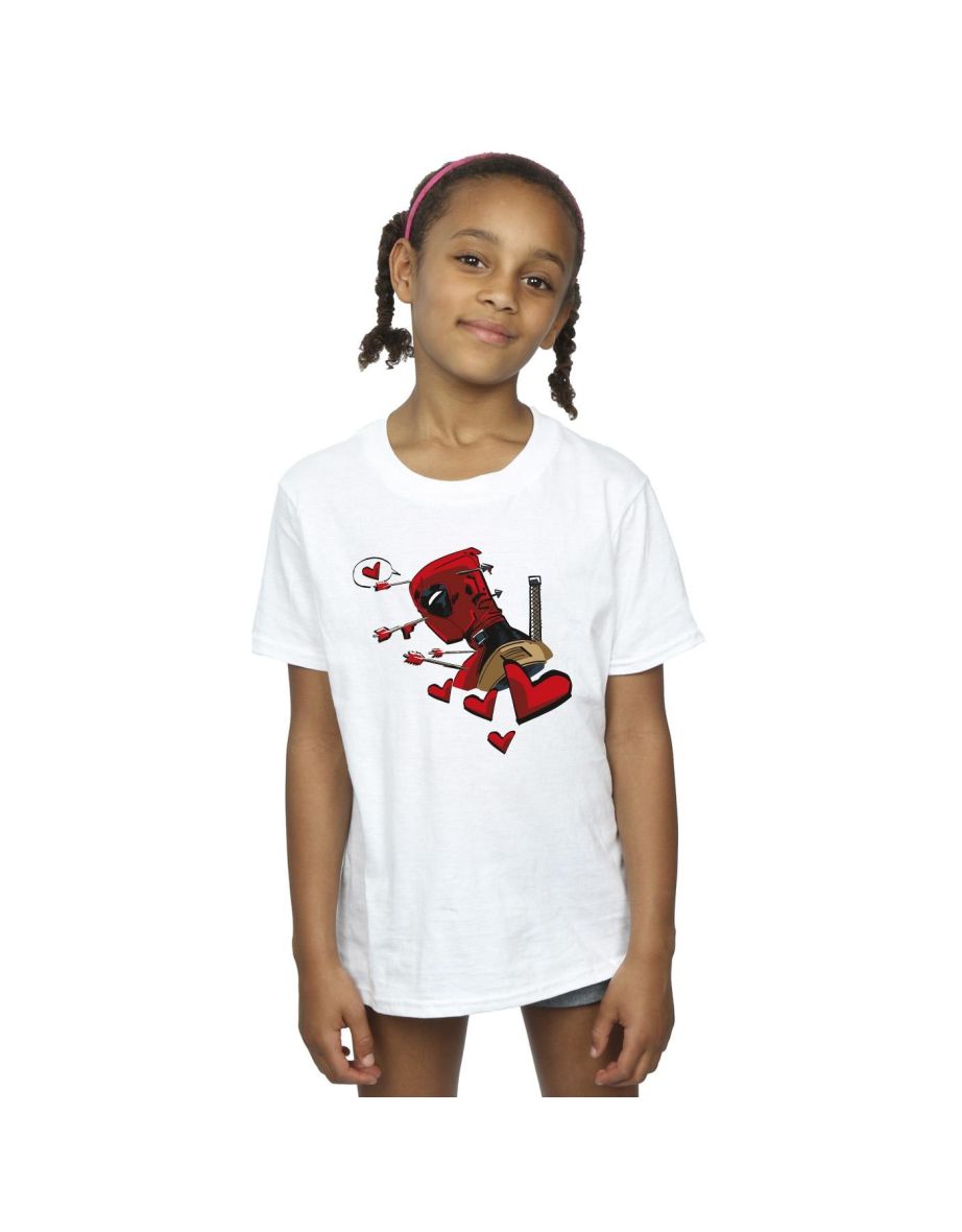 Marvel Girls Deadpool Love Arrow Cotton T-Shirt - White
