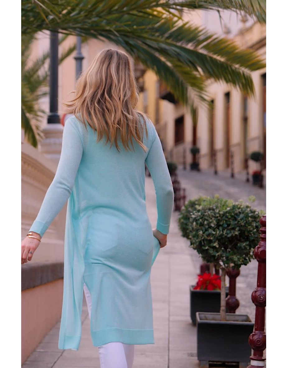 Aqua Blue Metallic Super Sparkly Longline Cardigan - 4