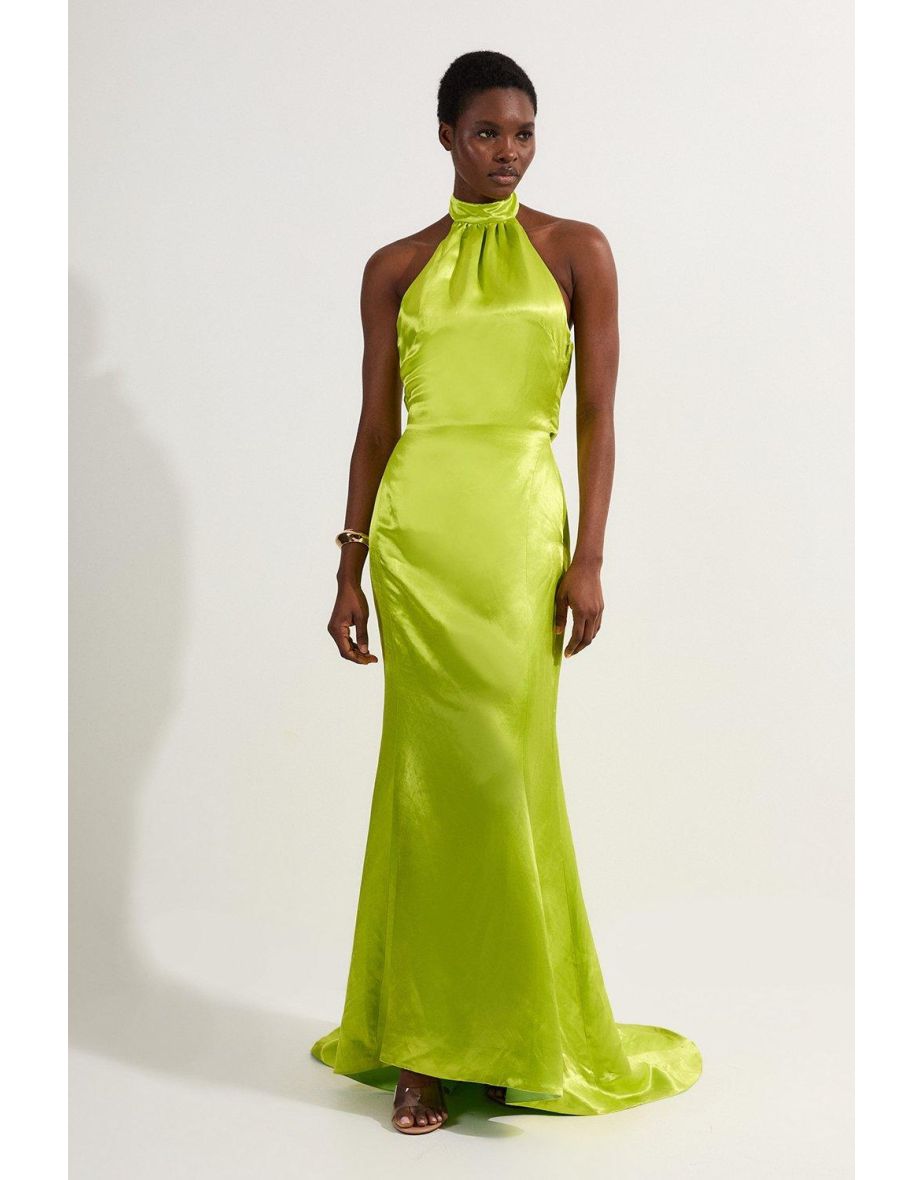 Premium Satin Halter Neck Tailored Maxi Dress