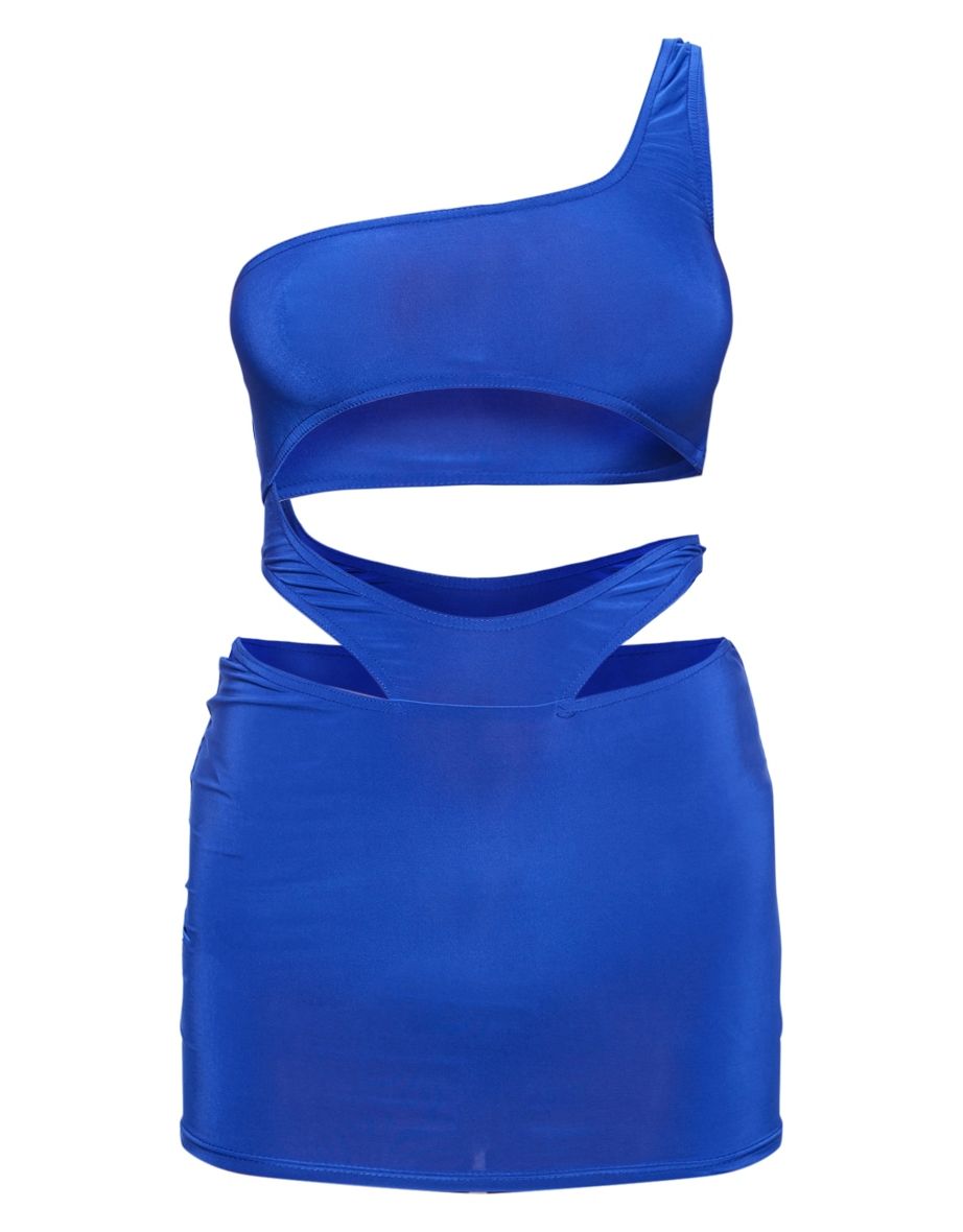 Blue One Shoulder Strap Hip Cut Out Bodycon Dress - 4