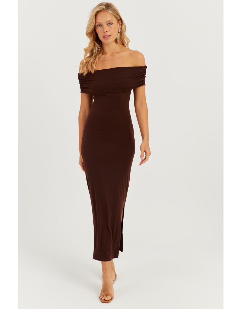 Women's Brown Madonna Collar Dress