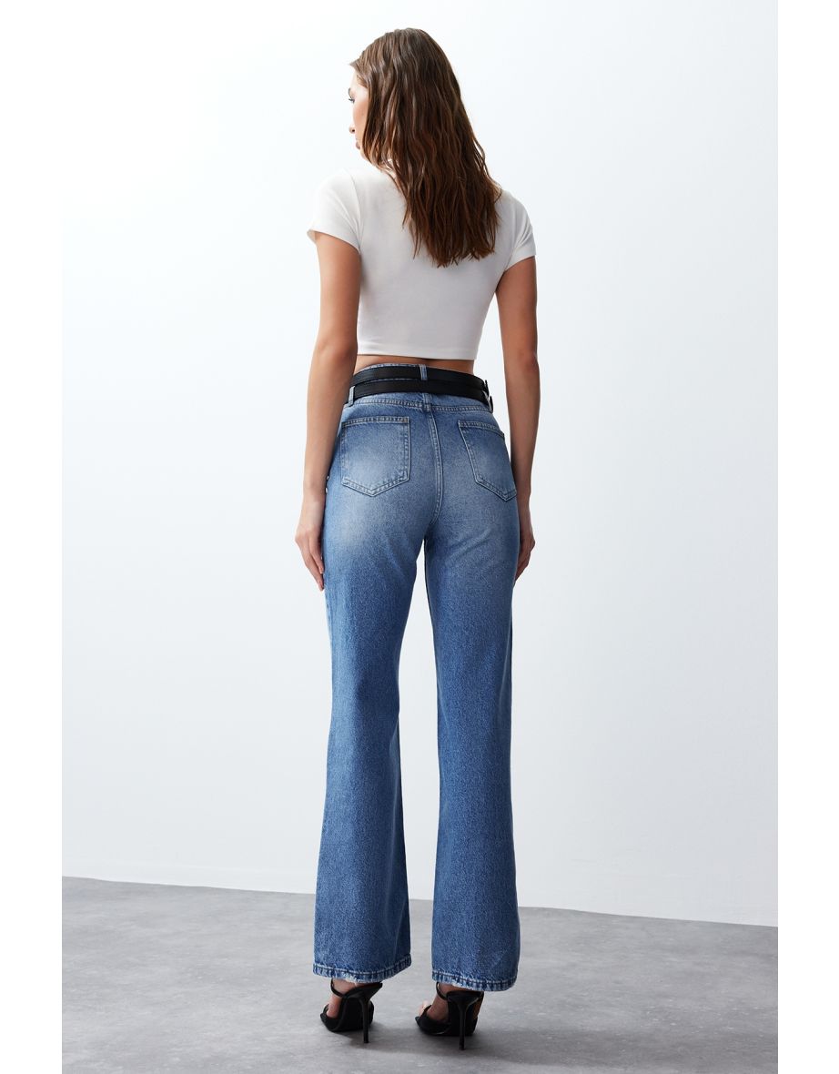 Blue Belt High Waist Wide Leg Jeans - 5