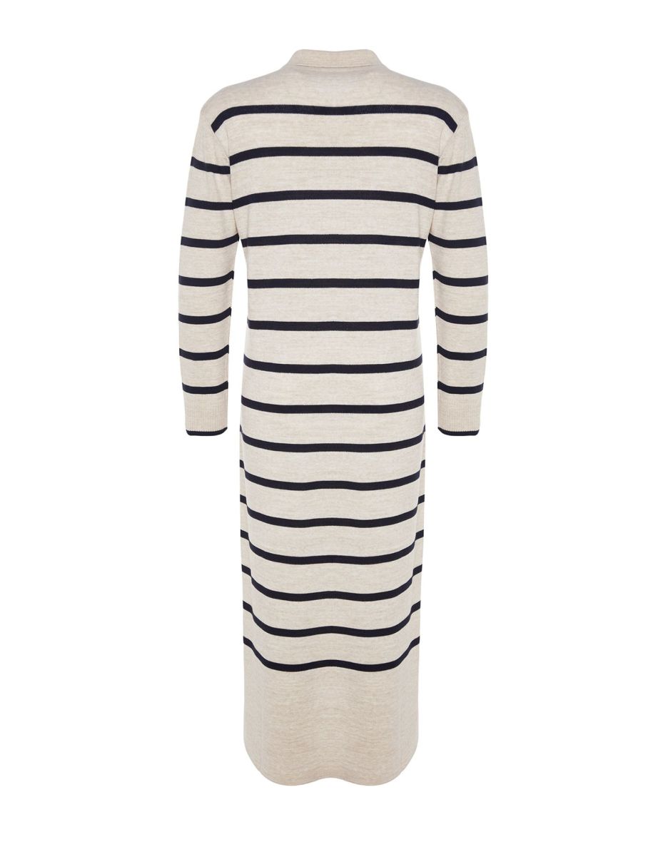 Indigo Polo Neck Striped Knitwear Dress - 10