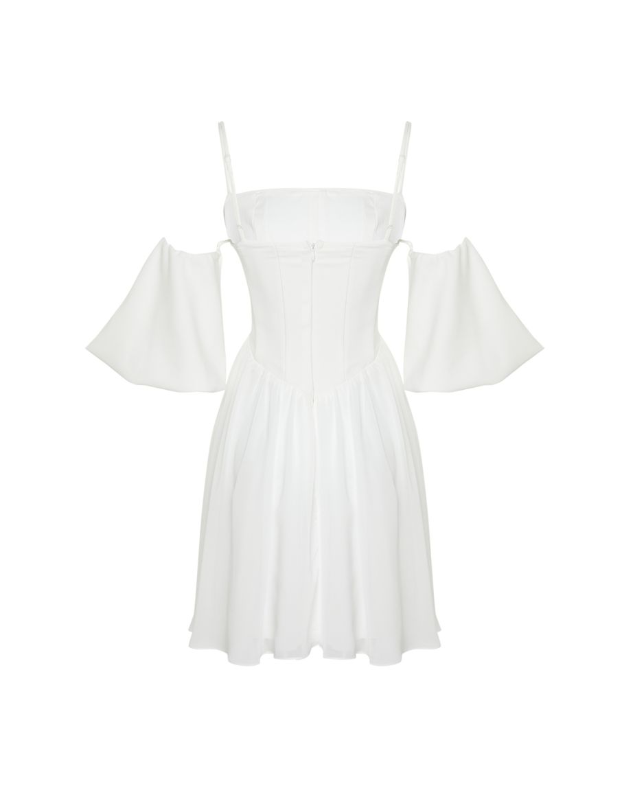 White Open Waist/Skater Woven Corset Detailed Wedding/Wedding Elegant Evening Dress - 8