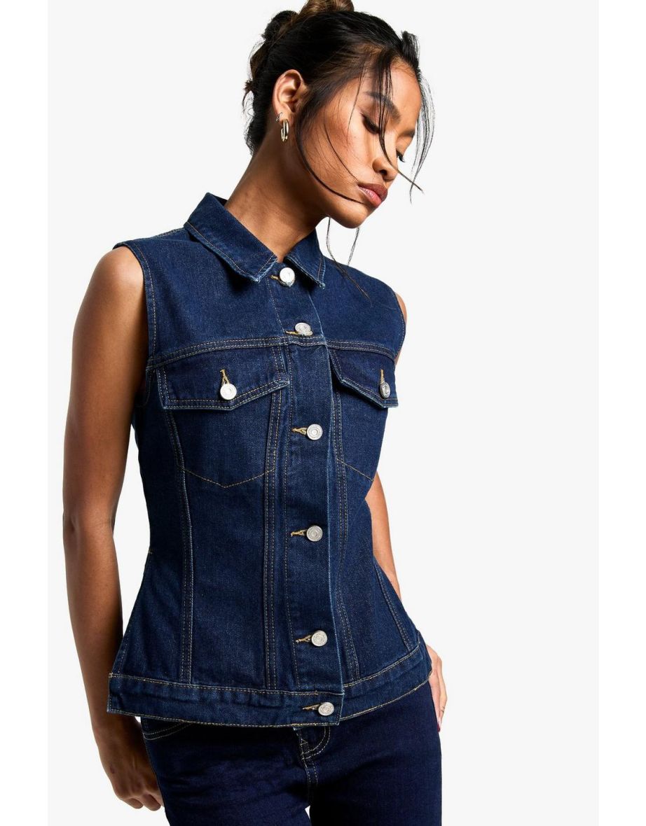 Pocket Detail Denim Waistcoat - indigo - 3