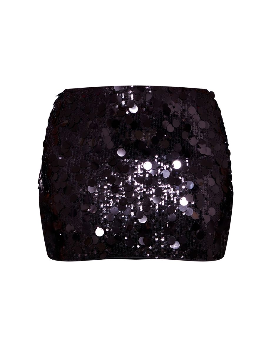 Plus Black Coin Sequin Mini Skirt - 5
