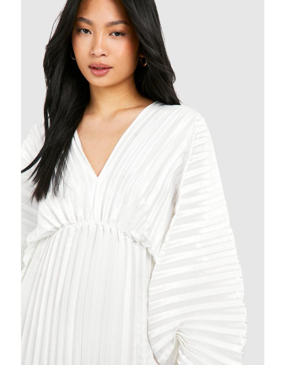 Petite Pleated Satin Batwing Mini Dress - white - 2