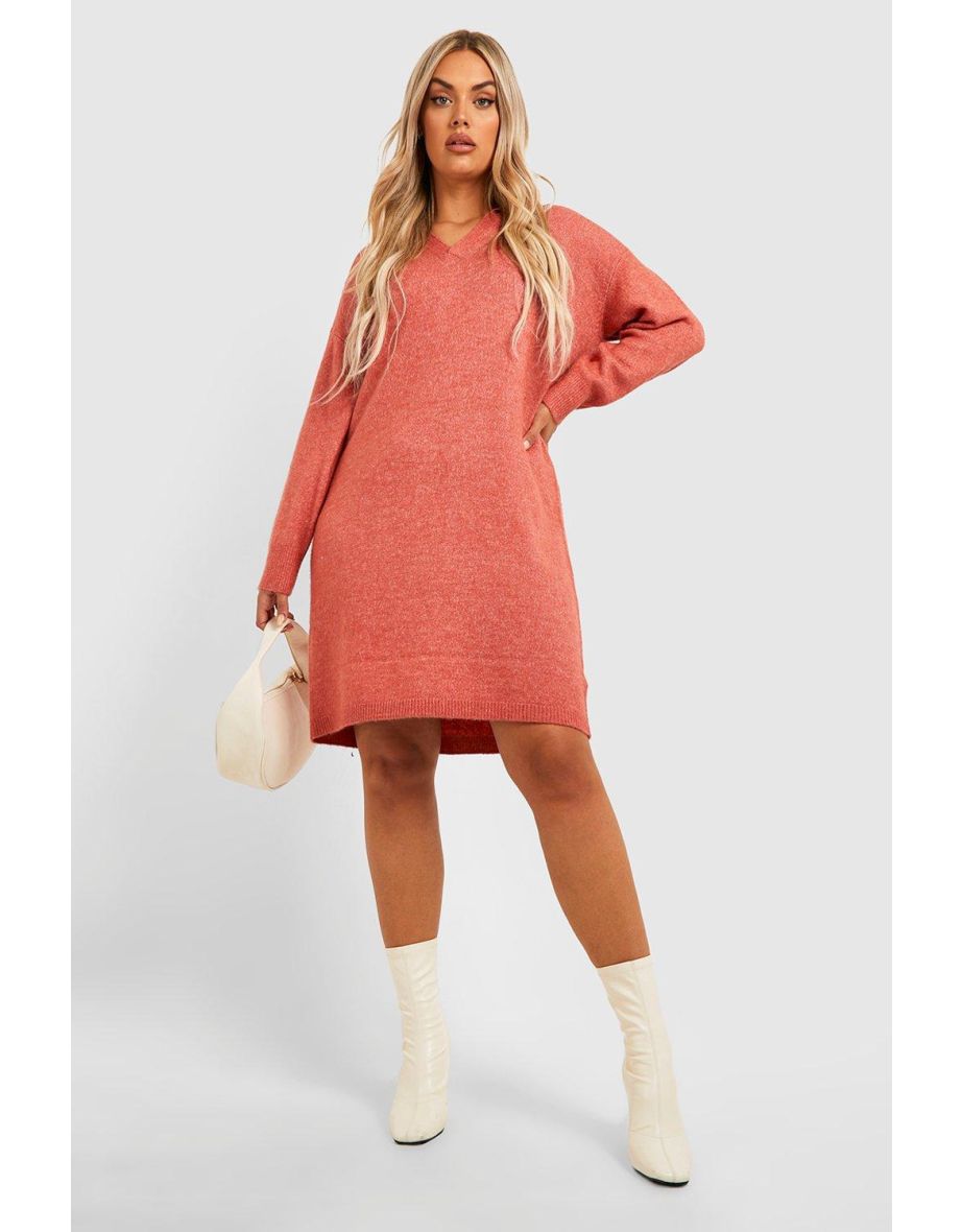 Plus Soft Knit Collared Jumper Dress -