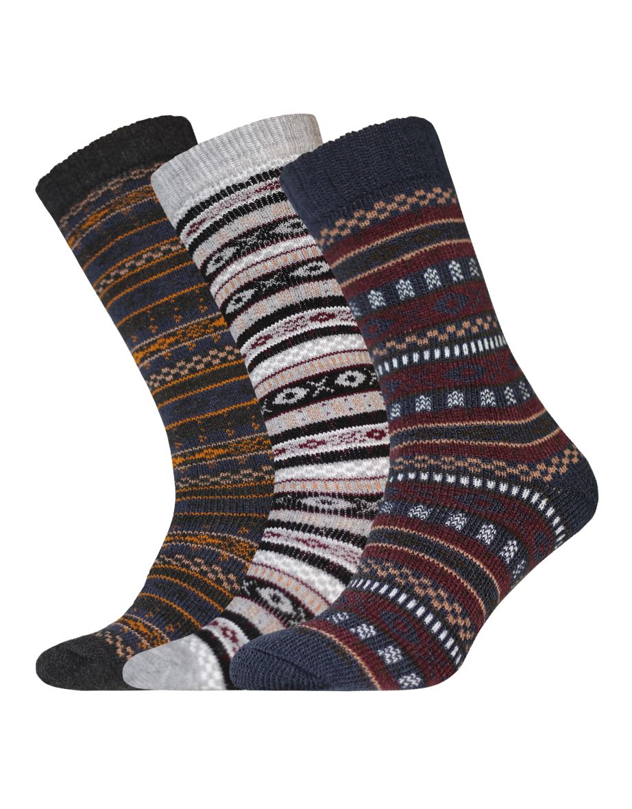 Womens/Ladies Nordic Wellington Socks (Pack Of 3) - Navy/Grey