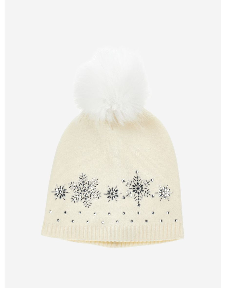 Monnalisa Baby Girls Wool Diamante Bobble Hat in Ivory